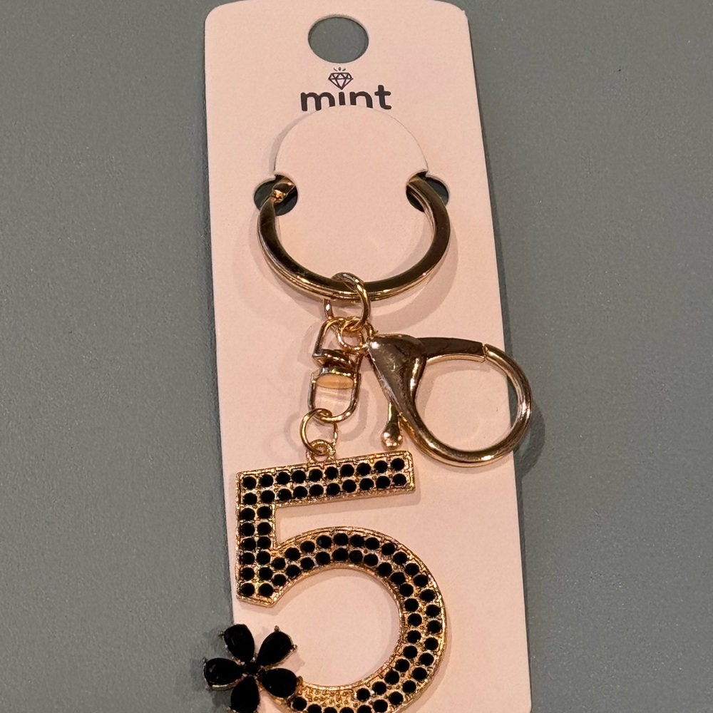 BAG CHARM Mint Black and Gold “5” Key Chain